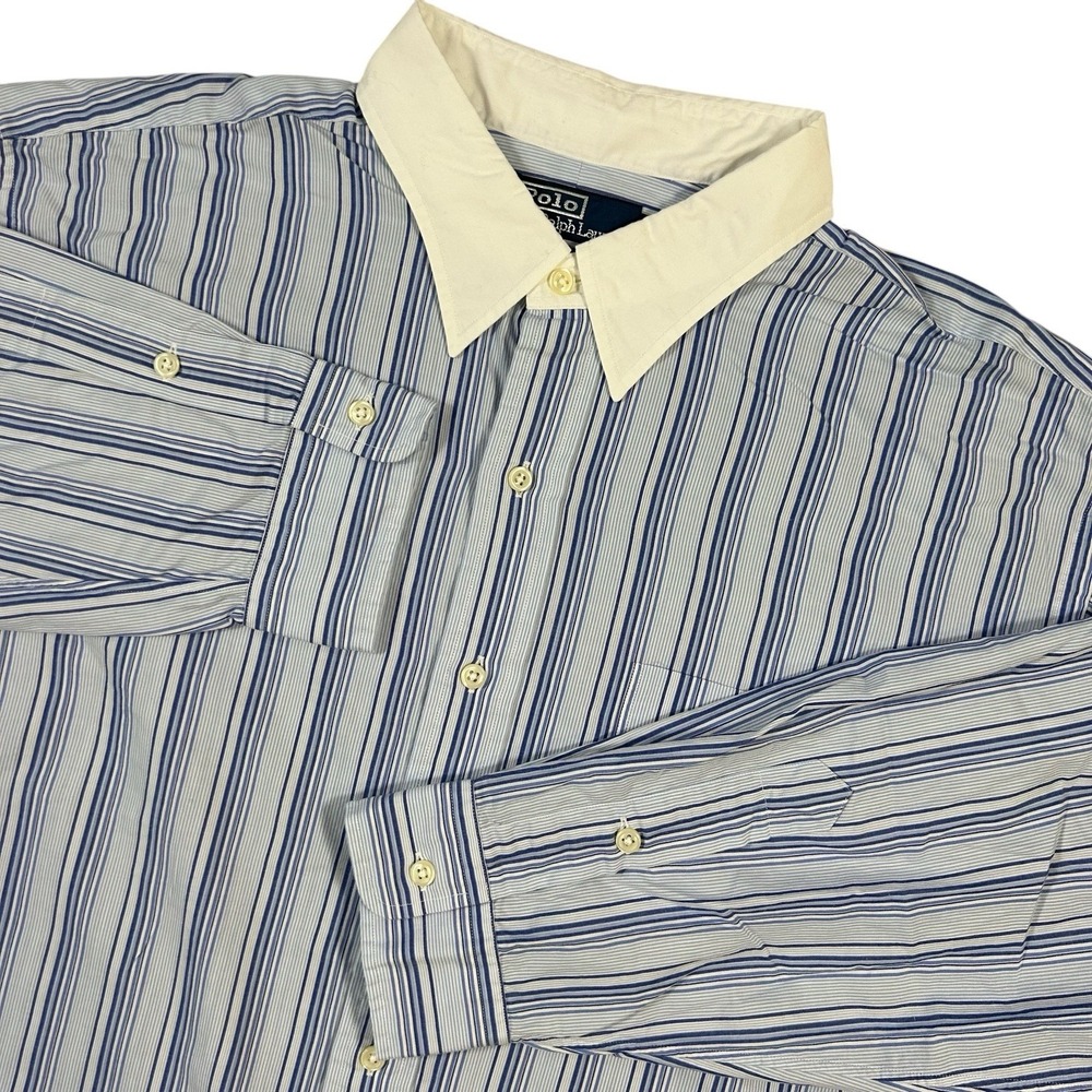 Polo Ralph Lauren Jerome XL Contrast Collar Shirt Mens Blue‎ White Striped